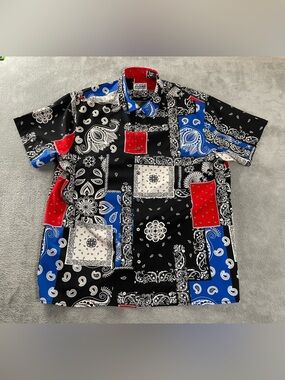 Fresh Prints Of Bel Air Shirt Mens 2XL Bandana Style All Over Print Button Front